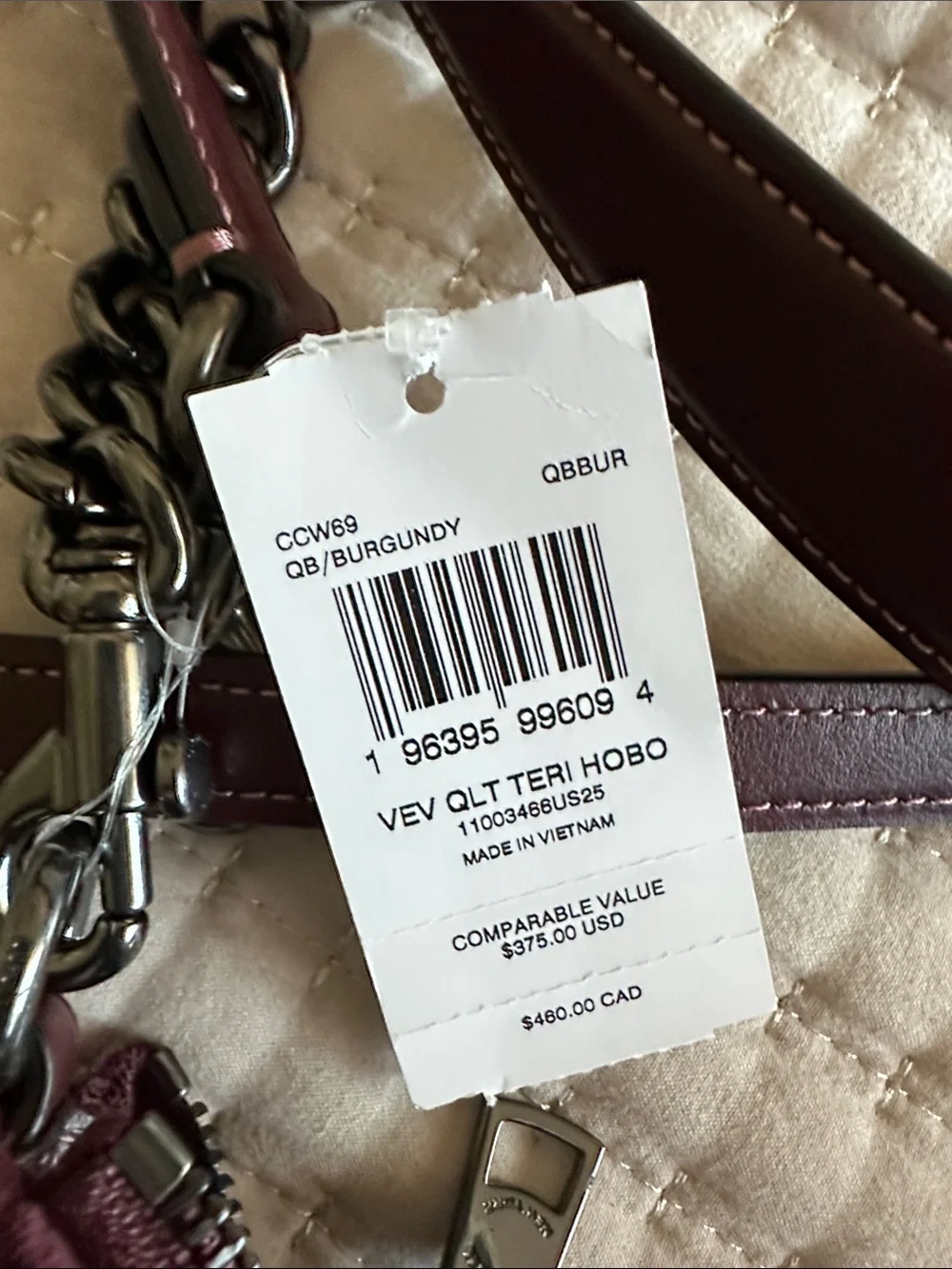 NWT  Coach Teri Hobo Bag with Quilting